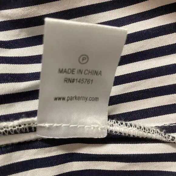 Parker Navy Blue and White Off the Shoulder Ruffle Smocked Blouse - Picture 4 of 5